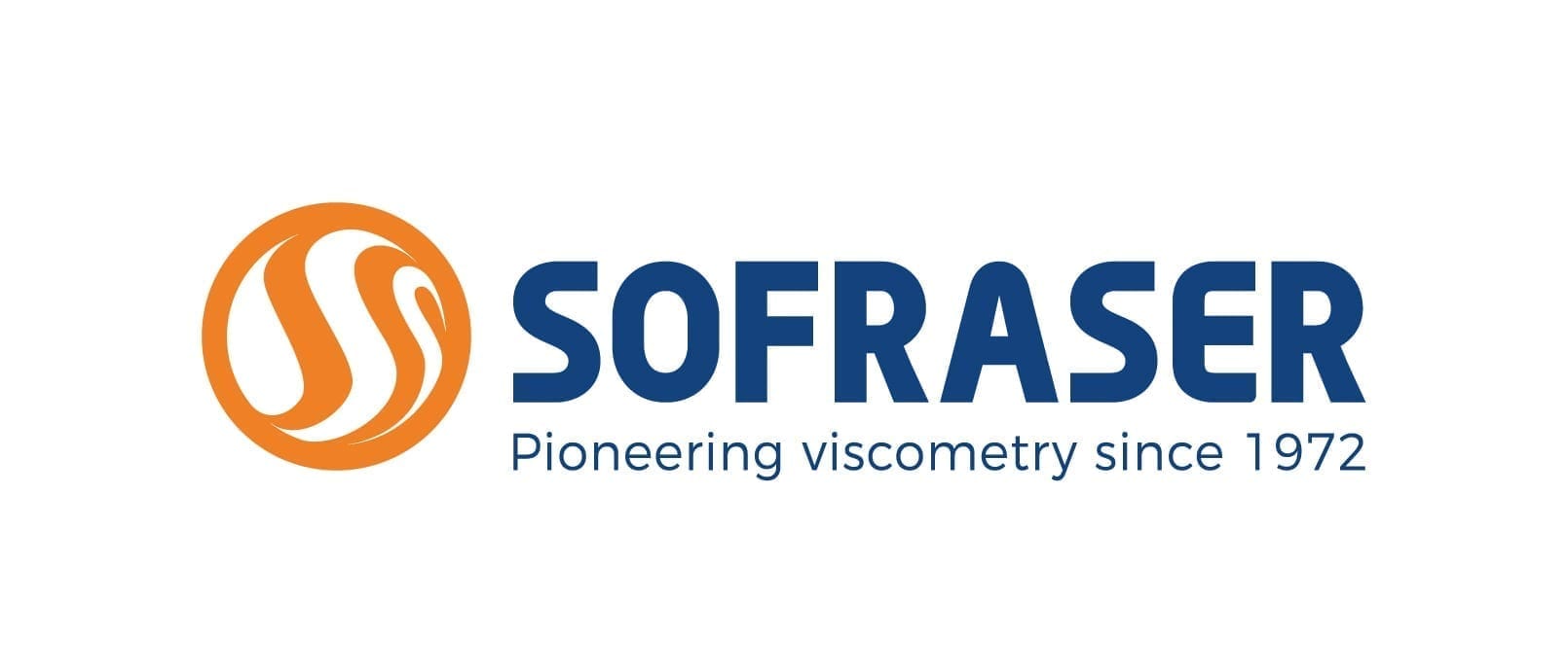 SOFRASER logo: orange circular emblem beside blue text 'SOFRASER' with the slogan 'Pioneering viscometry since 1972'